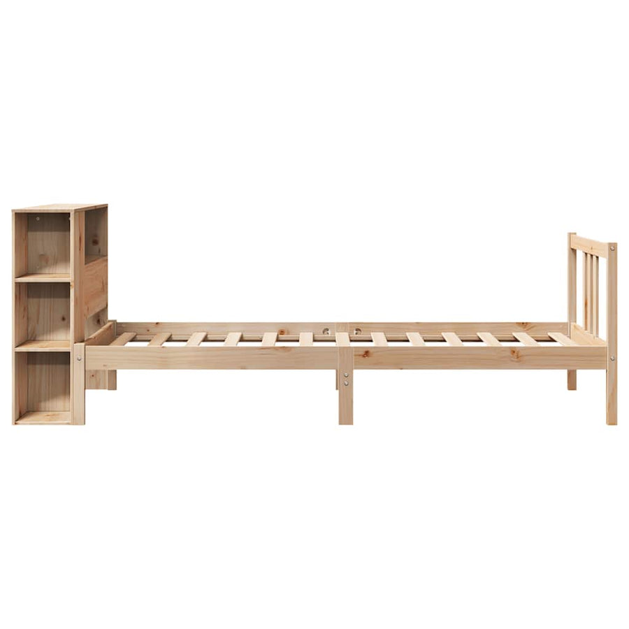 Bed Met Boekenkast Zonder Matras Massief Grenenhout 75 x 190 cm Naturel