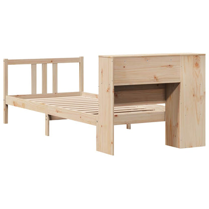Bed Met Boekenkast Zonder Matras Massief Grenenhout 75 x 190 cm Naturel