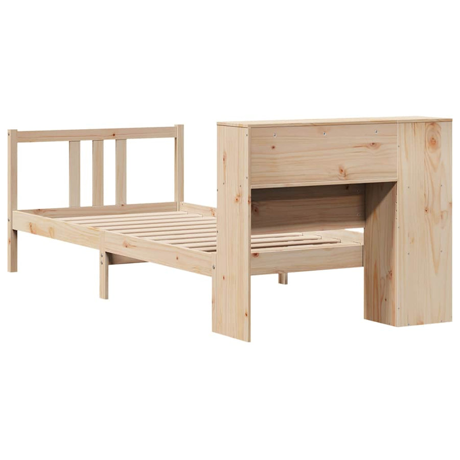 Bed Met Boekenkast Zonder Matras Massief Grenenhout 75 x 190 cm Naturel