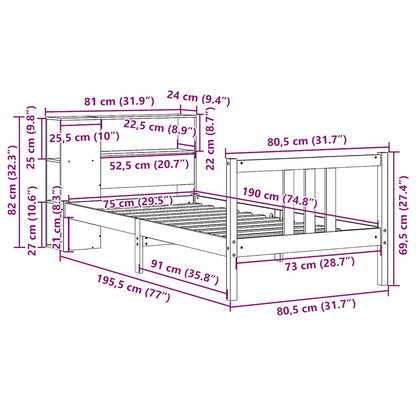 Bed Met Boekenkast Zonder Matras Massief Grenenhout 75 x 190 cm Naturel