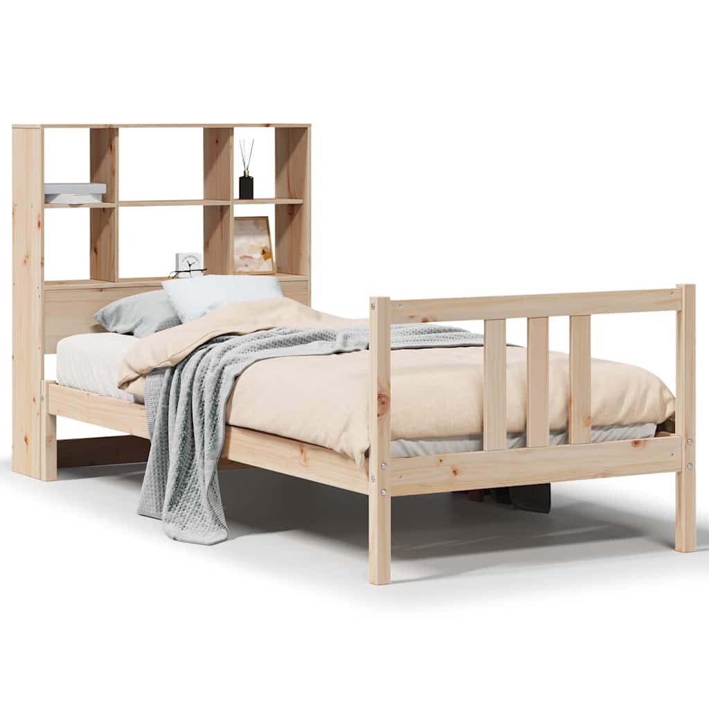 Bed Met Boekenkast Zonder Matras Massief Grenenhout 90 x 190 cm Naturel