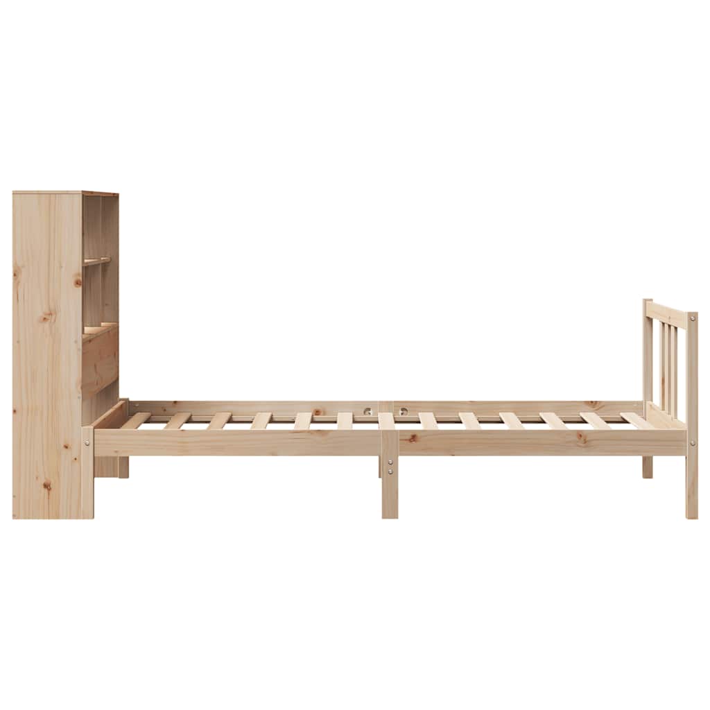 Bed Met Boekenkast Zonder Matras Massief Grenenhout 90 x 190 cm Naturel