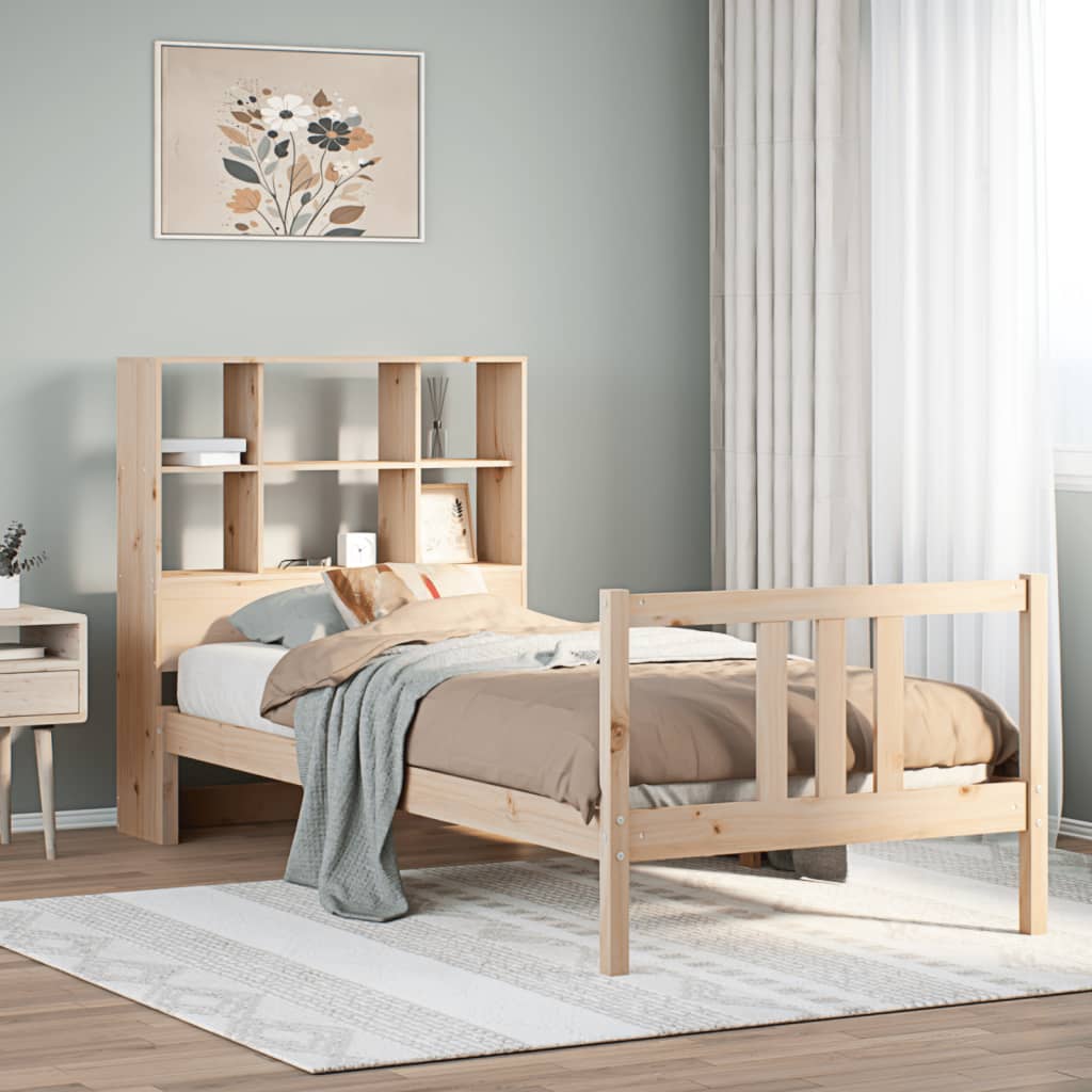 Bed Met Boekenkast Zonder Matras Massief Grenenhout 90 x 190 cm Naturel