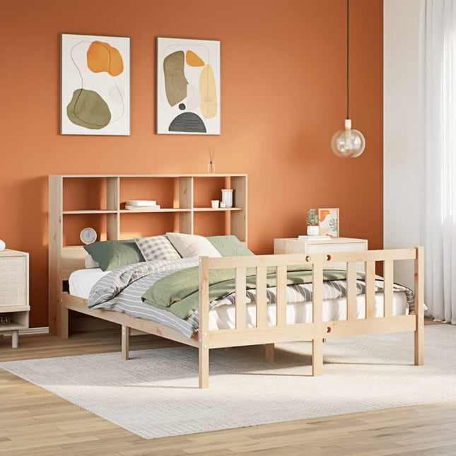 Bed met boekenkast zonder matras massief grenenhout 140x190 cm