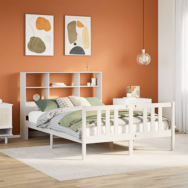 Bed met boekenkast zonder matras grenenhout wit 140x200 cm