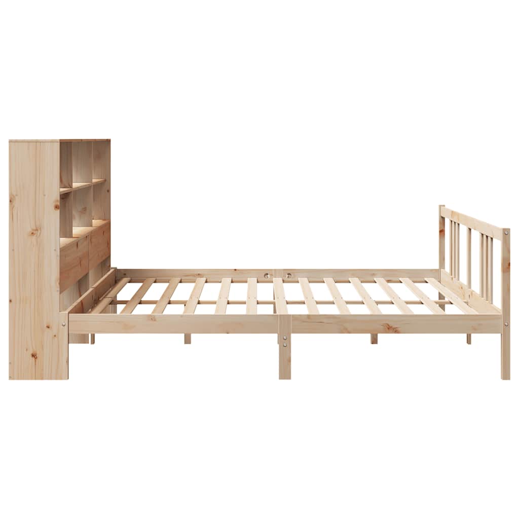 Bed Met Boekenkast Zonder Matras Massief Grenenhout 180 x 200 cm Naturel