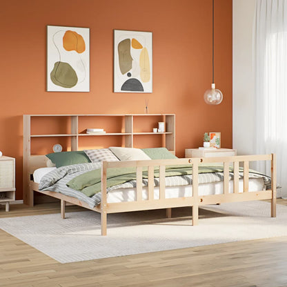 Bed Met Boekenkast Zonder Matras Massief Grenenhout 180 x 200 cm Naturel