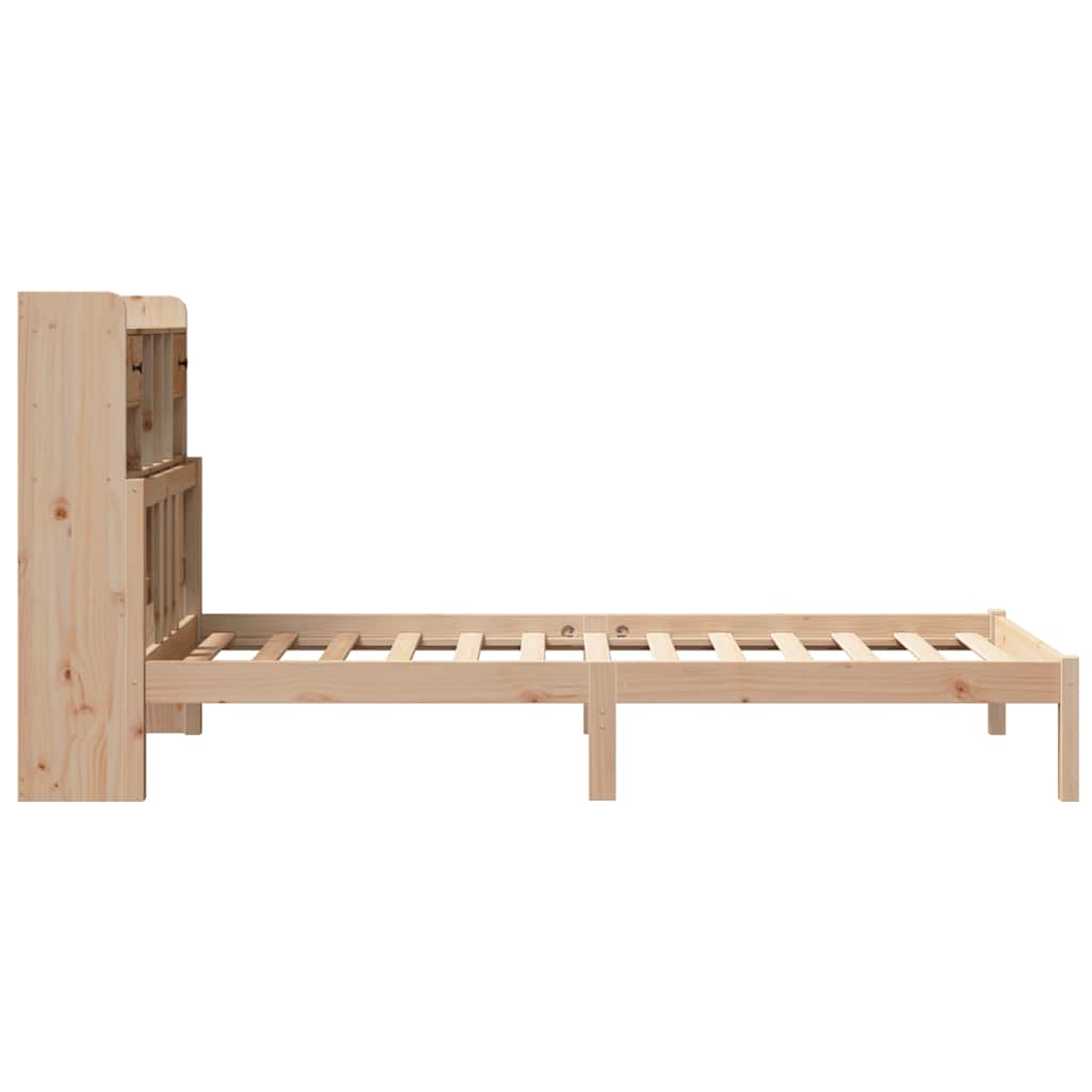 Bed Met Boekenkast Zonder Matras Massief Grenenhout 75 x 190 cm Naturel