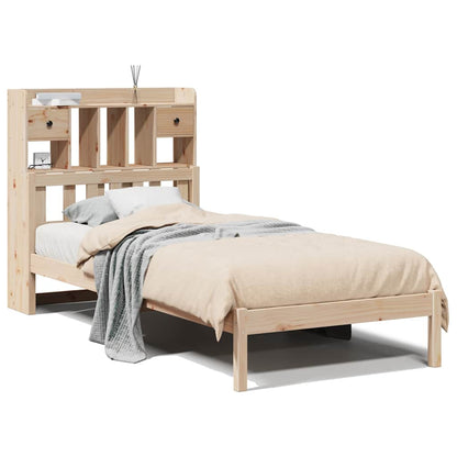 Bed Met Boekenkast Zonder Matras Massief Grenenhout 90 x 190 cm Naturel