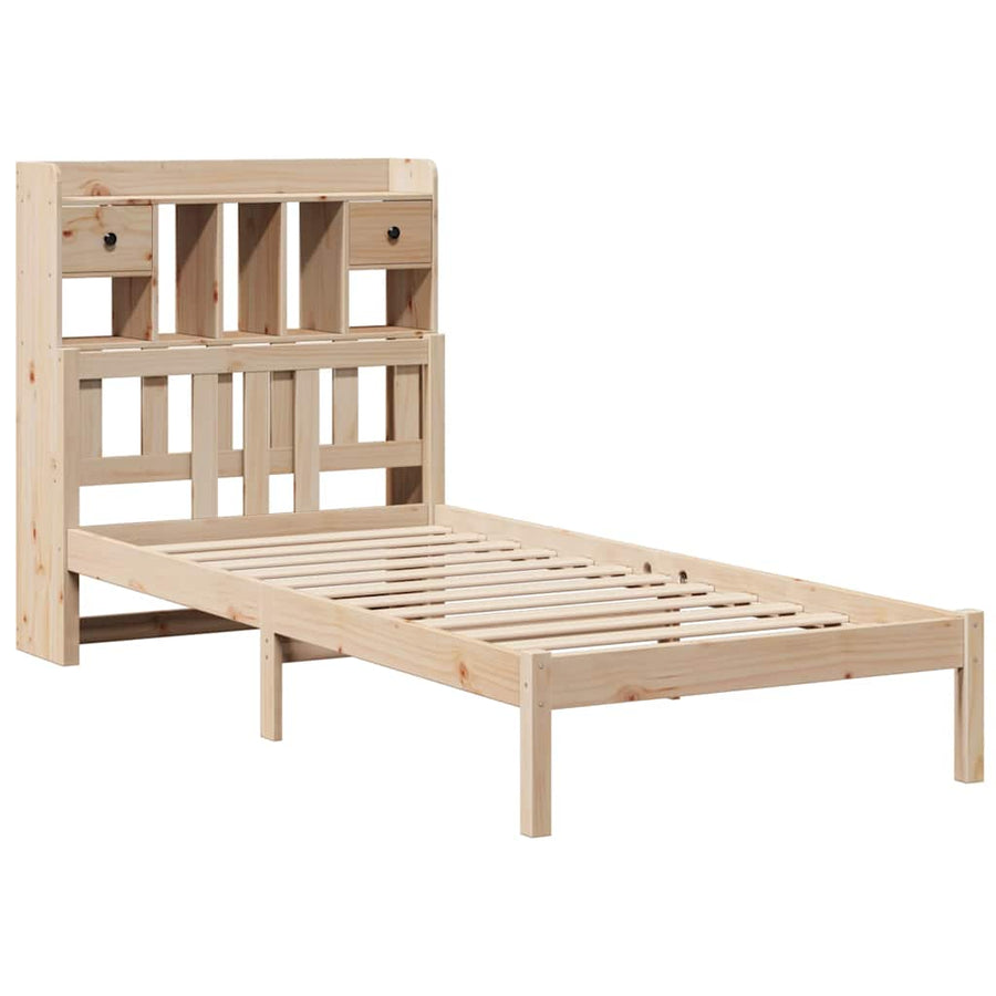 Bed Met Boekenkast Zonder Matras Massief Grenenhout 90 x 190 cm Naturel