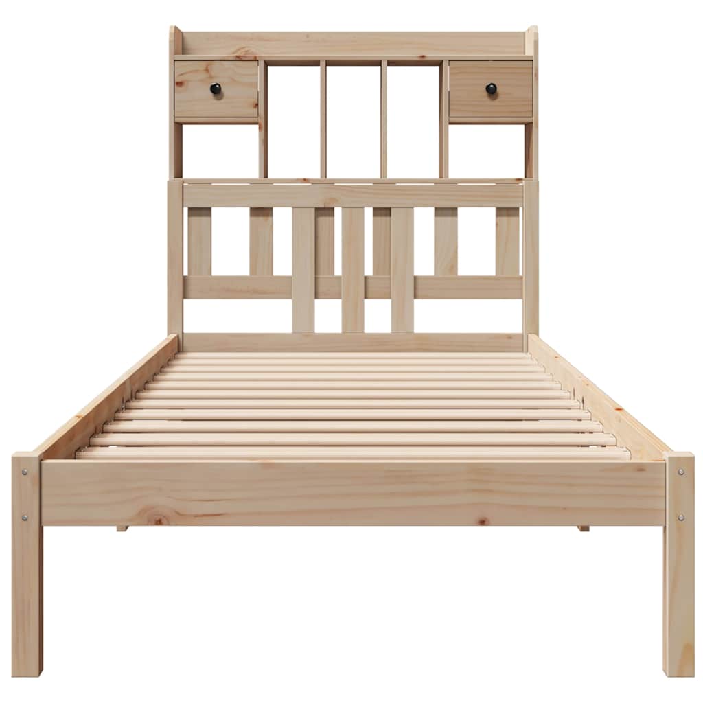 Bed Met Boekenkast Zonder Matras Massief Grenenhout 90 x 190 cm Naturel