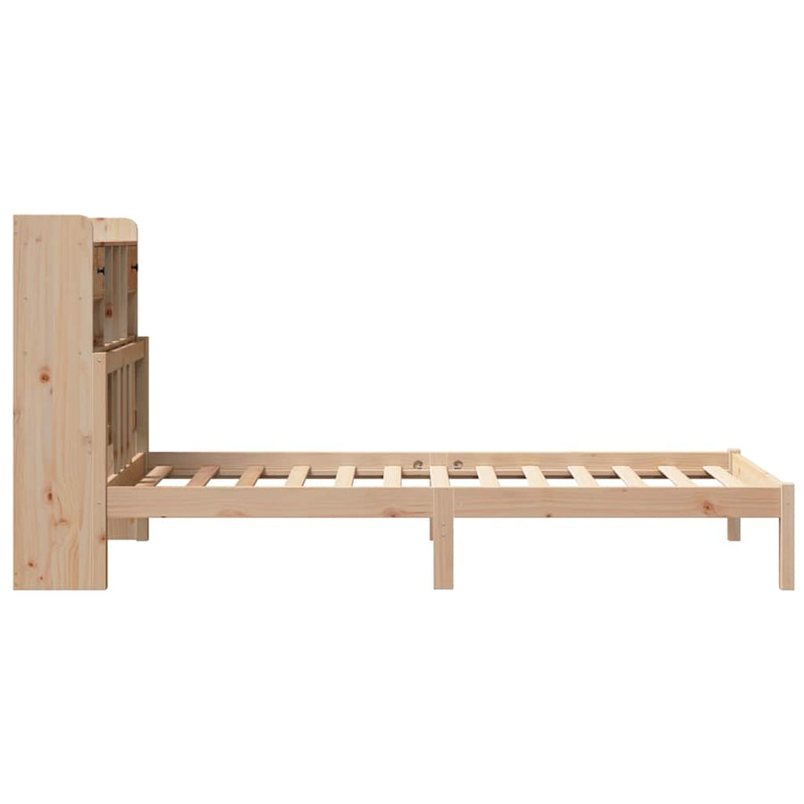 Bed Met Boekenkast Zonder Matras Massief Grenenhout 90 x 190 cm Naturel