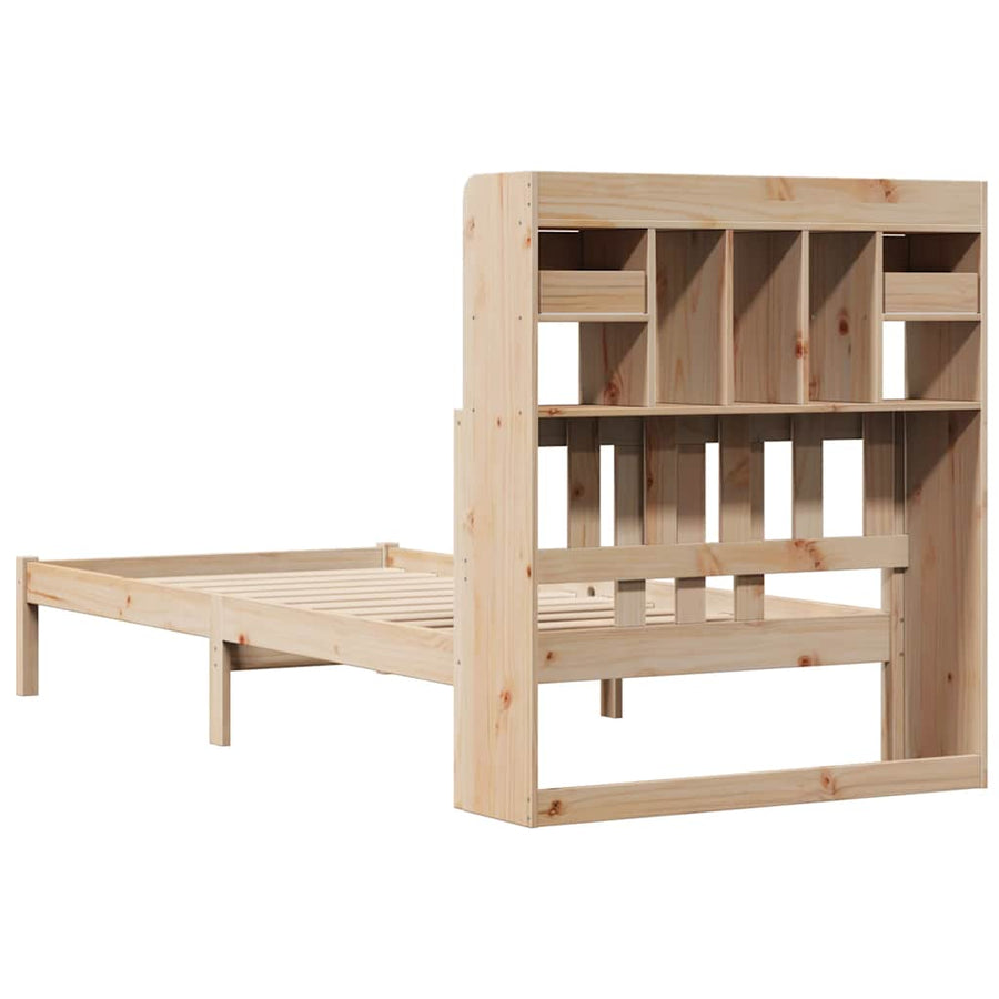 Bed Met Boekenkast Zonder Matras Massief Grenenhout 90 x 190 cm Naturel