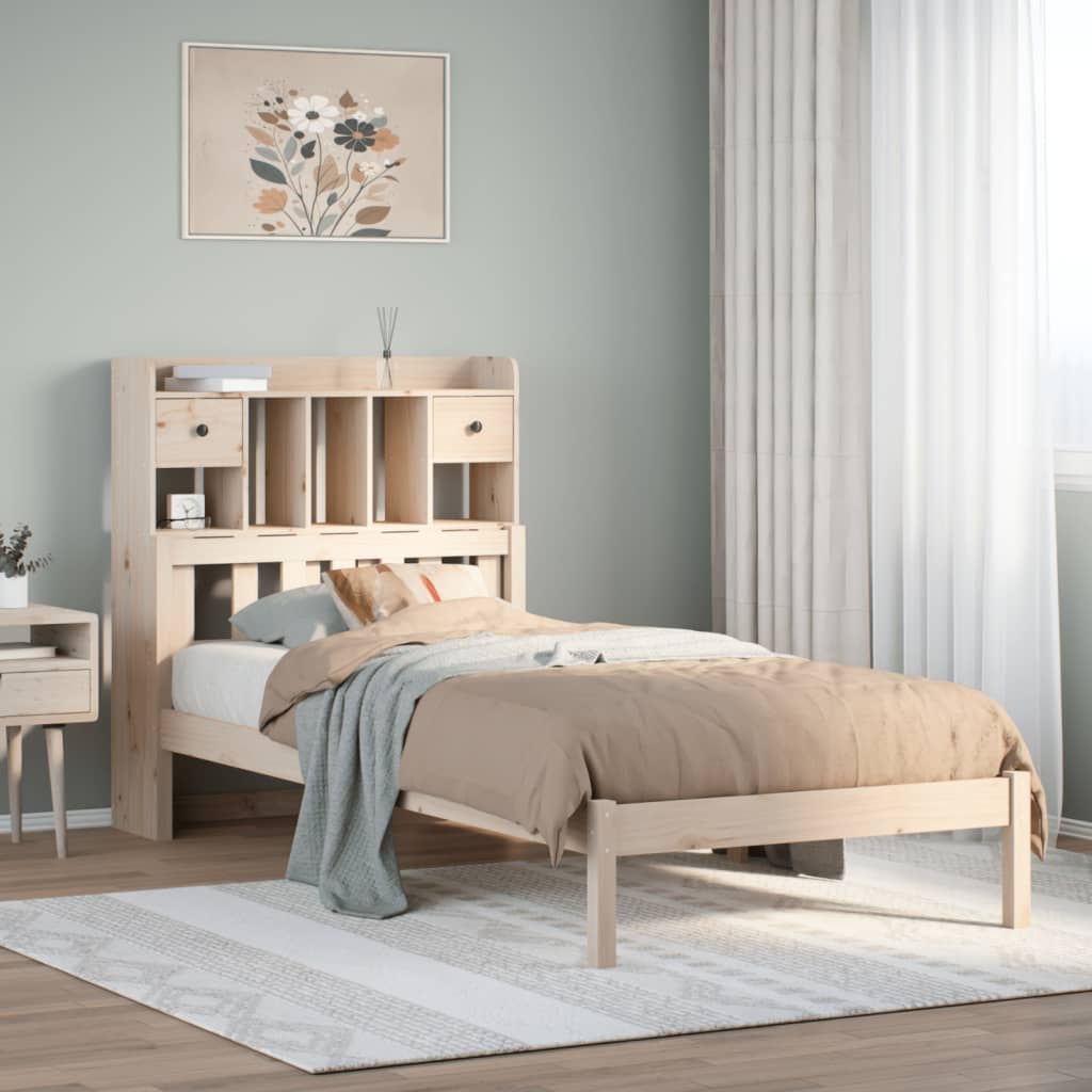 Bed Met Boekenkast Zonder Matras Massief Grenenhout 90 x 190 cm Naturel