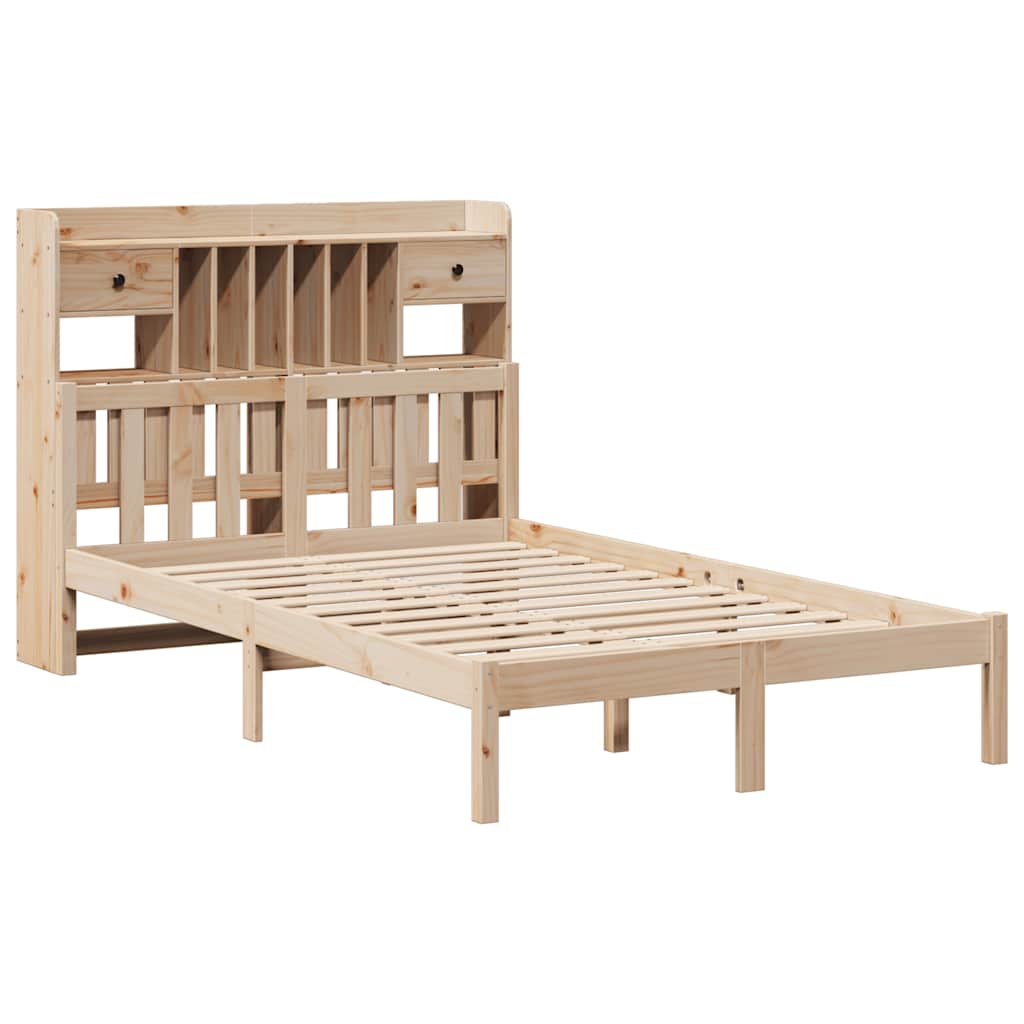 Bed Met Boekenkast Zonder Matras Massief Grenenhout 135 x 190 cm Naturel