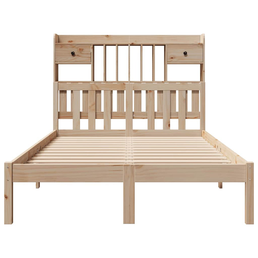 Bed Met Boekenkast Zonder Matras Massief Grenenhout 135 x 190 cm Naturel