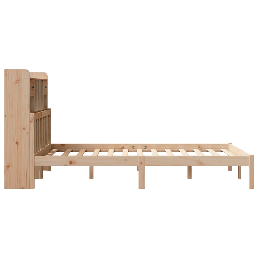 Bed Met Boekenkast Zonder Matras Massief Grenenhout 135 x 190 cm Naturel