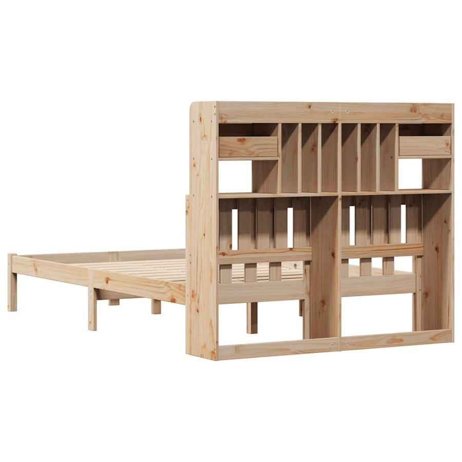 Bed Met Boekenkast Zonder Matras Massief Grenenhout 135 x 190 cm Naturel