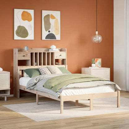 Bed Met Boekenkast Zonder Matras Massief Grenenhout 135 x 190 cm Naturel