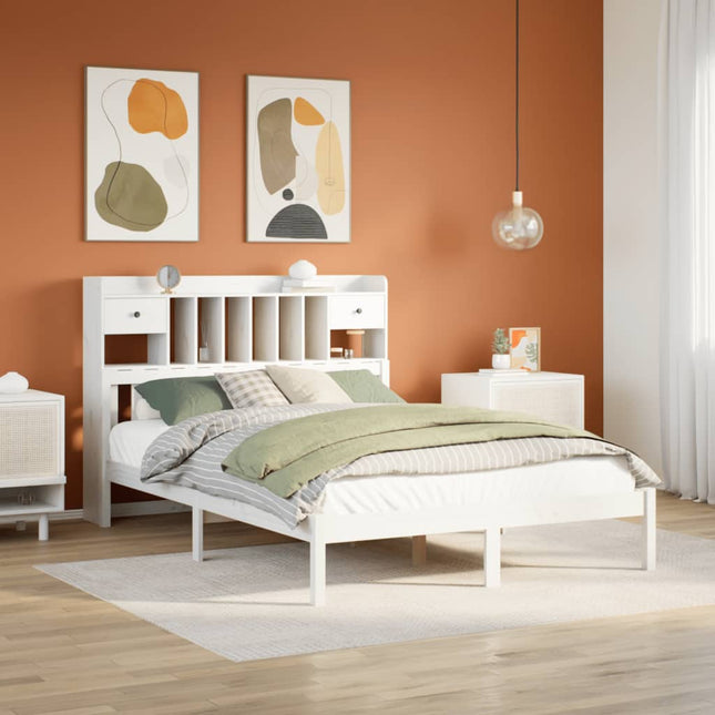 Bed met boekenkast zonder matras grenenhout wit 160x200 cm