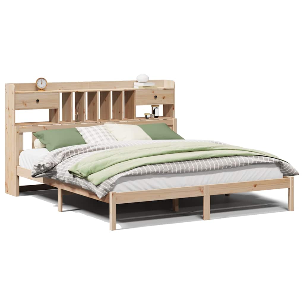 Bed Met Boekenkast Zonder Matras Massief Grenenhout 180 x 200 cm Naturel