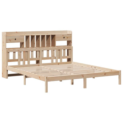 Bed Met Boekenkast Zonder Matras Massief Grenenhout 180 x 200 cm Naturel