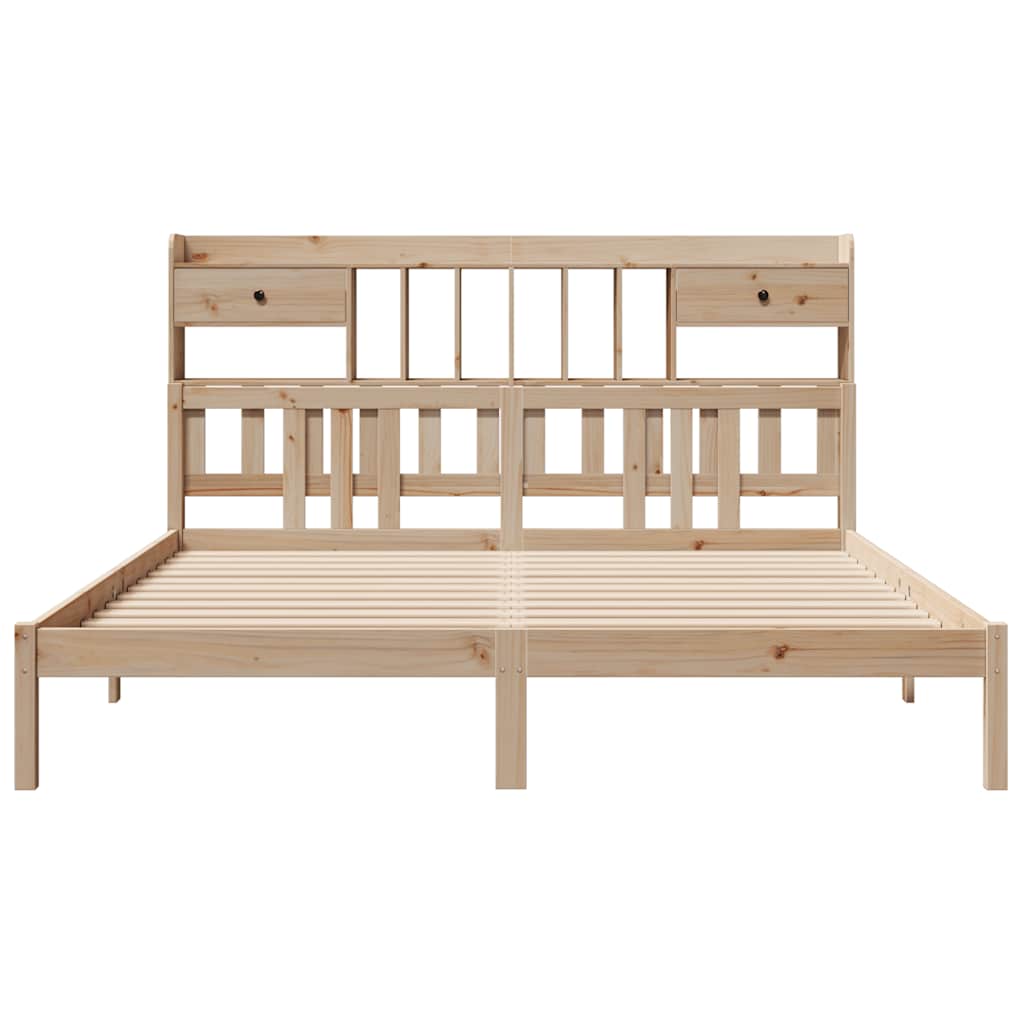 Bed Met Boekenkast Zonder Matras Massief Grenenhout 180 x 200 cm Naturel