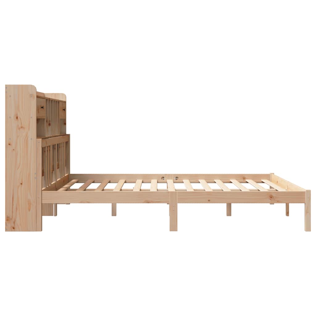 Bed Met Boekenkast Zonder Matras Massief Grenenhout 180 x 200 cm Naturel