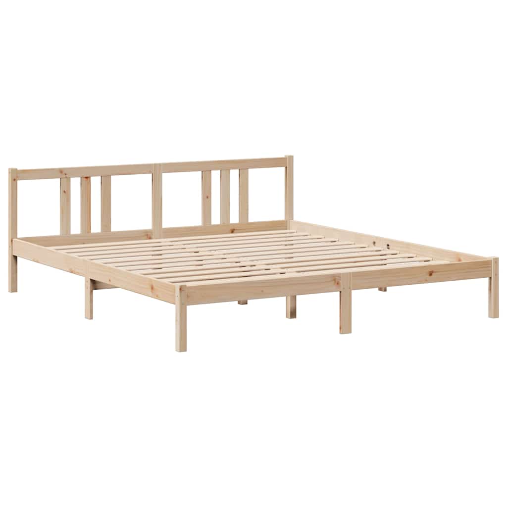 Bed Met Boekenkast Zonder Matras Massief Grenenhout 180 x 200 cm Naturel