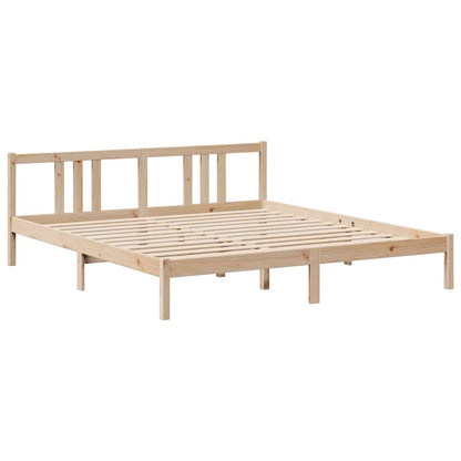 Bed Met Boekenkast Zonder Matras Massief Grenenhout 180 x 200 cm Naturel