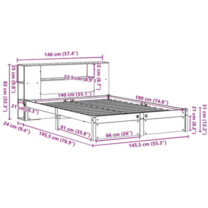 Bed met boekenkast zonder matras massief grenenhout 140x190 cm
