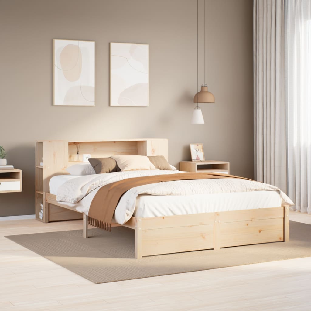 Bed met boekenkast zonder matras massief grenenhout 140x190 cm