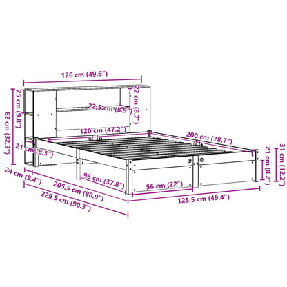 Bed met boekenkast zonder matras massief grenenhout 120x200 cm