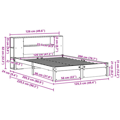 Bed met boekenkast zonder matras grenenhout wit 120x200 cm
