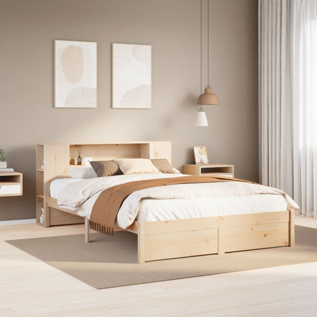 Bed met boekenkast zonder matras massief grenenhout 140x200 cm