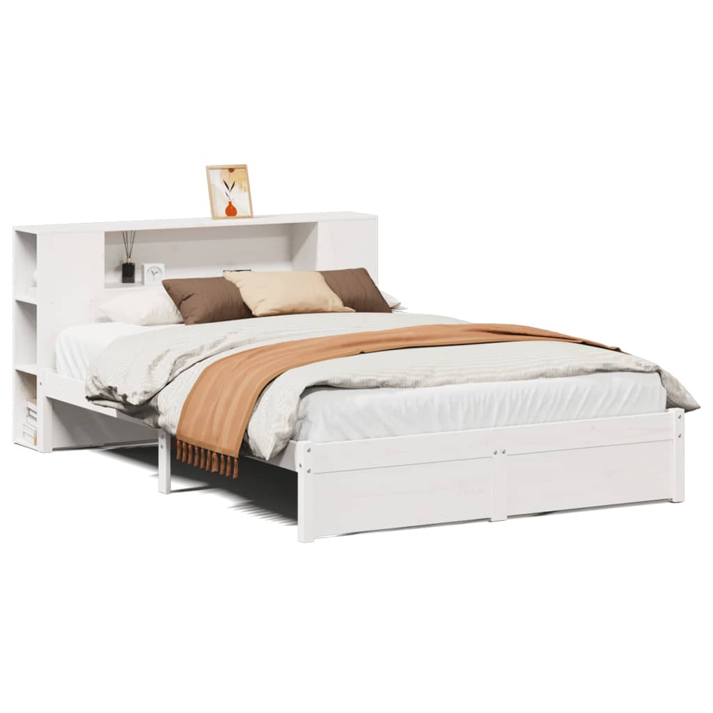 Bed met boekenkast zonder matras grenenhout wit 140x200 cm