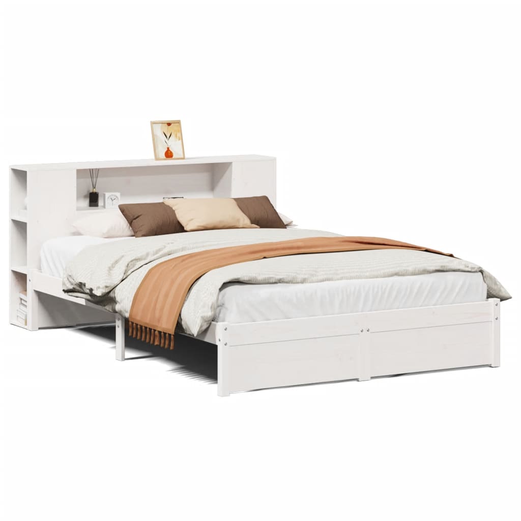 Bed met boekenkast zonder matras grenenhout wit 150x200 cm