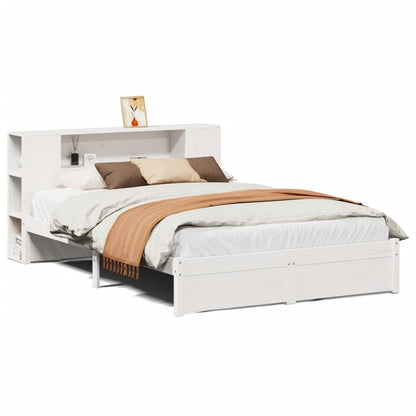 Bed met boekenkast zonder matras grenenhout wit 150x200 cm