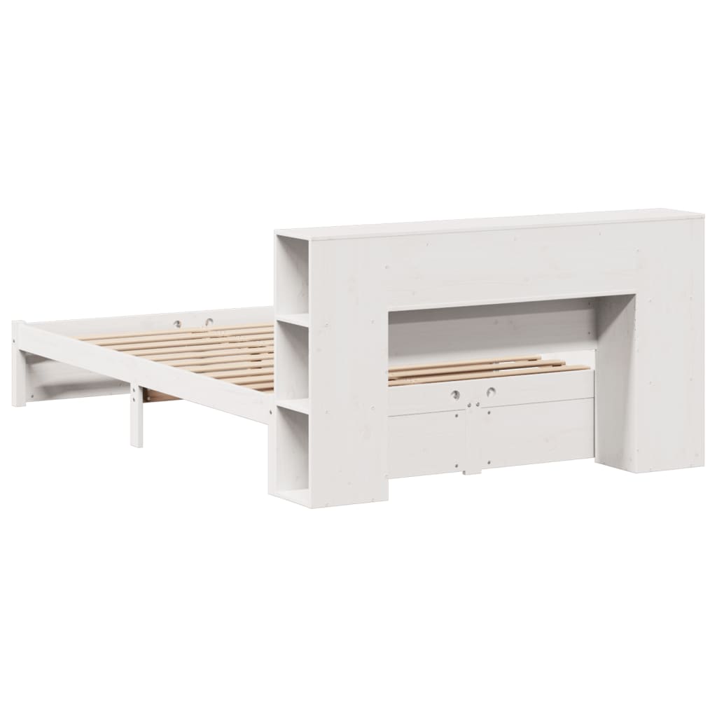 Bed met boekenkast zonder matras grenenhout wit 150x200 cm