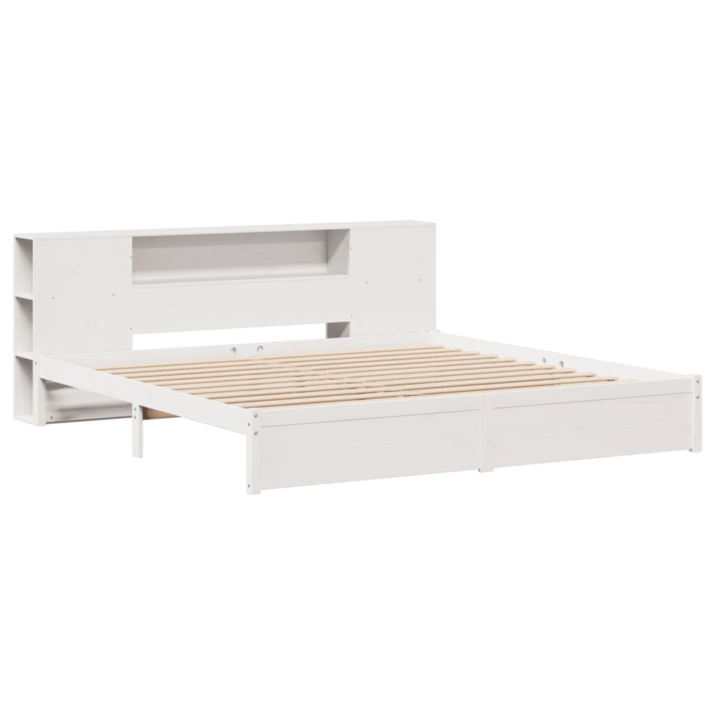 Bed met boekenkast zonder matras grenenhout wit 200x200 cm