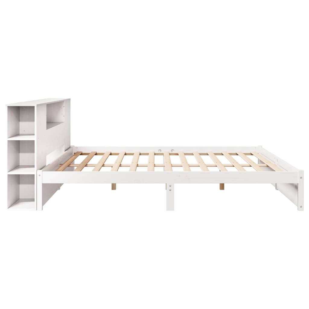 Bed met boekenkast zonder matras grenenhout wit 200x200 cm