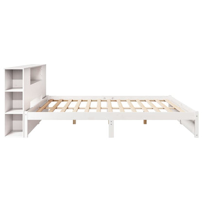 Bed met boekenkast zonder matras grenenhout wit 200x200 cm