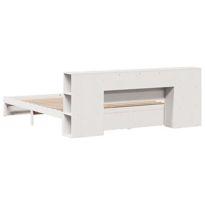 Bed met boekenkast zonder matras grenenhout wit 200x200 cm