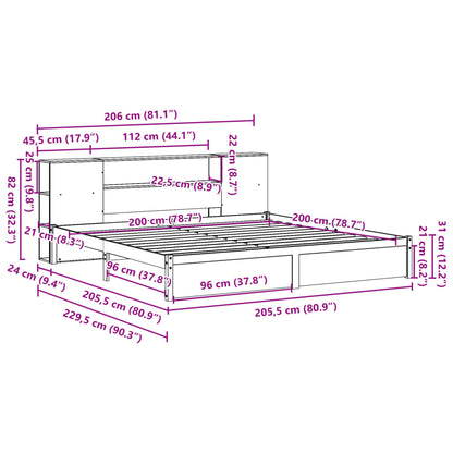 Bed met boekenkast zonder matras grenenhout wit 200x200 cm
