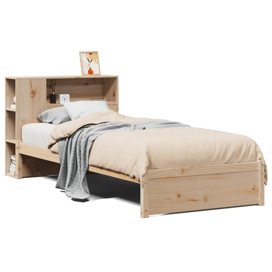 Bed met boekenkast zonder matras massief grenenhout 75x190 cm
