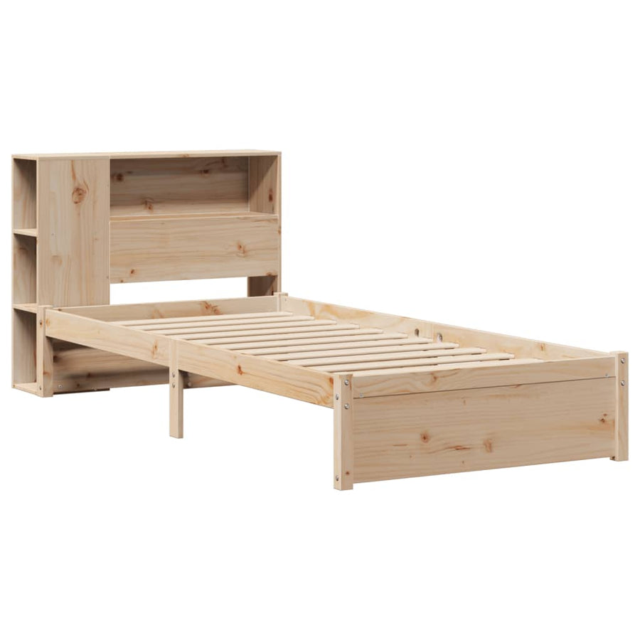 Bed met boekenkast zonder matras massief grenenhout 75x190 cm