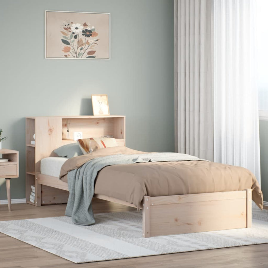 Bed met boekenkast zonder matras massief grenenhout 75x190 cm