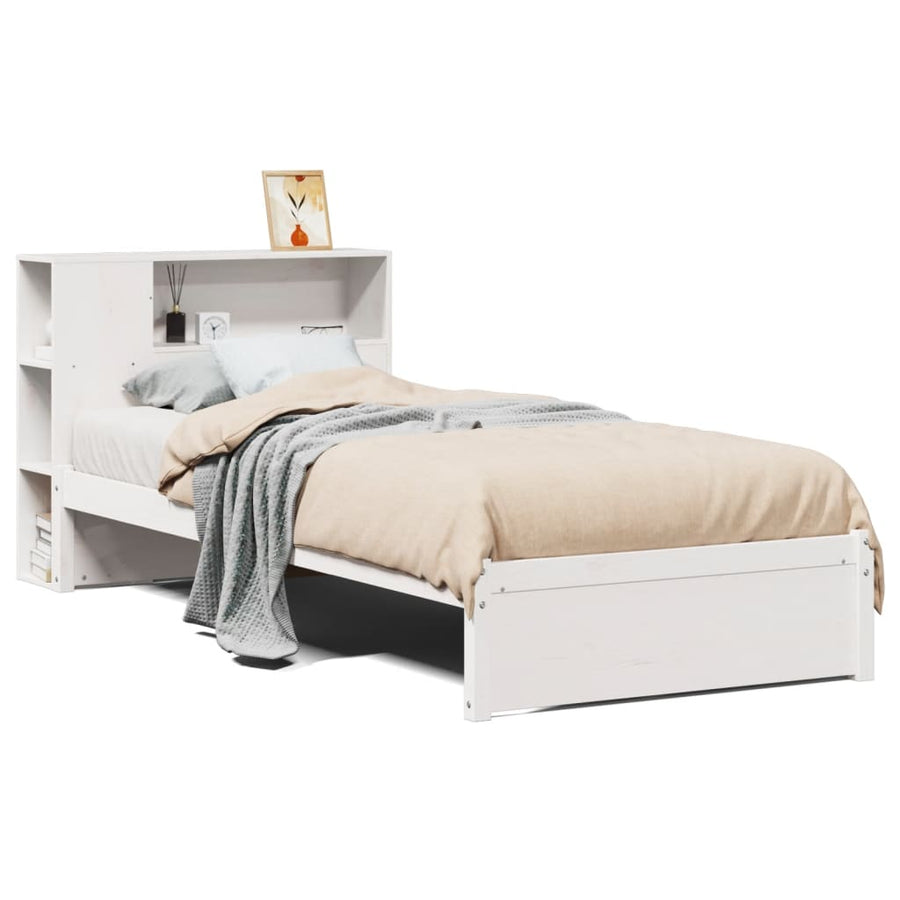 Bed met boekenkast zonder matras grenenhout wit 75x190 cm