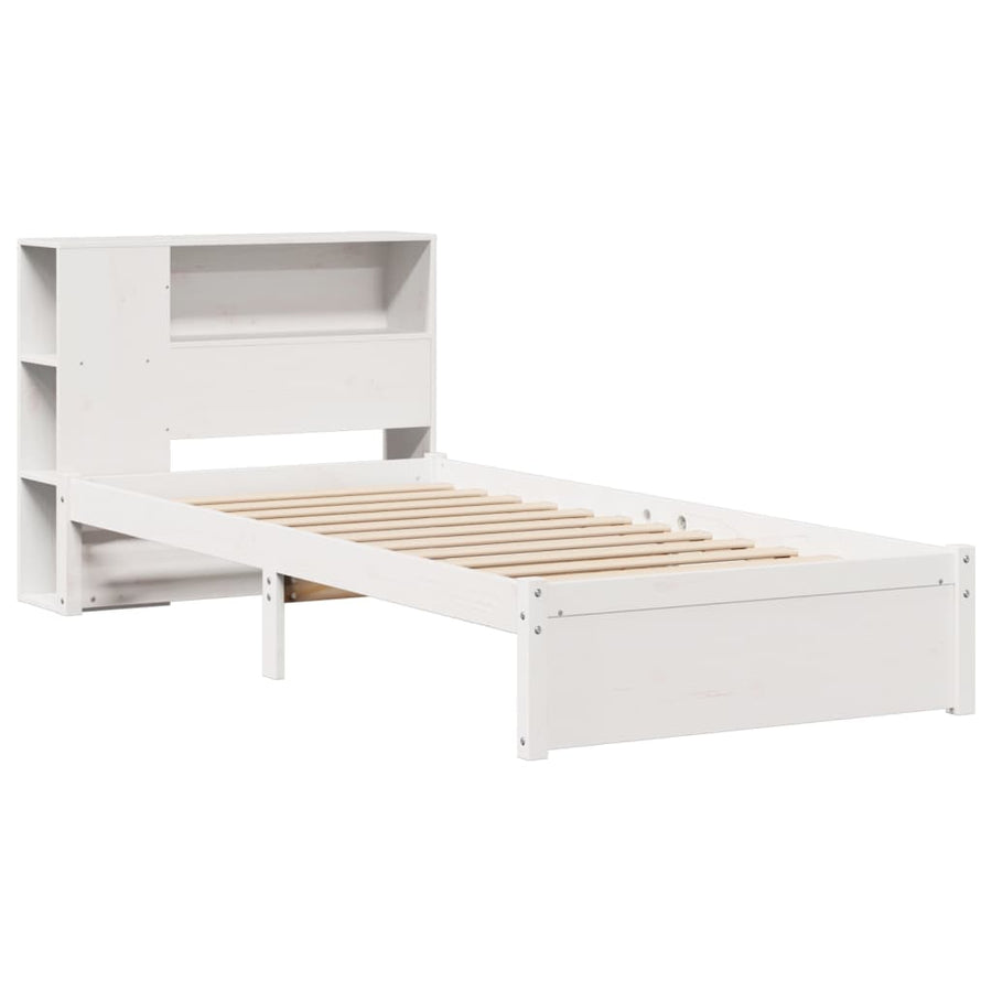 Bed met boekenkast zonder matras grenenhout wit 75x190 cm