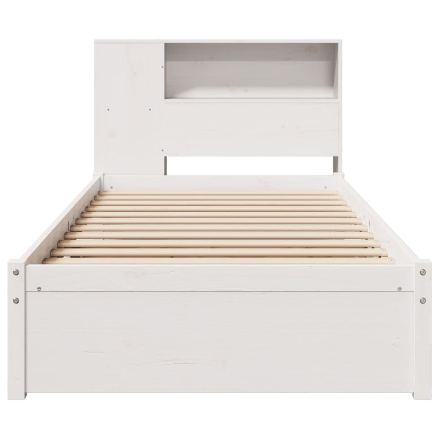 Bed met boekenkast zonder matras grenenhout wit 75x190 cm